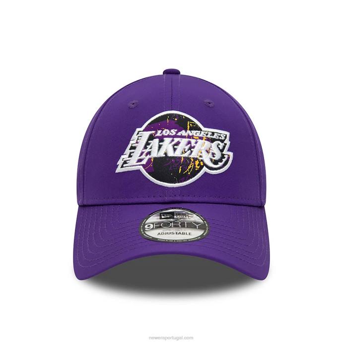 FFTN1566 New Era boné ajustável 9forty roxo com enchimento estampado la lakers