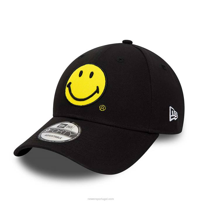 FFTN1590 New Era Boné ajustável com logo preto 9forty smiley