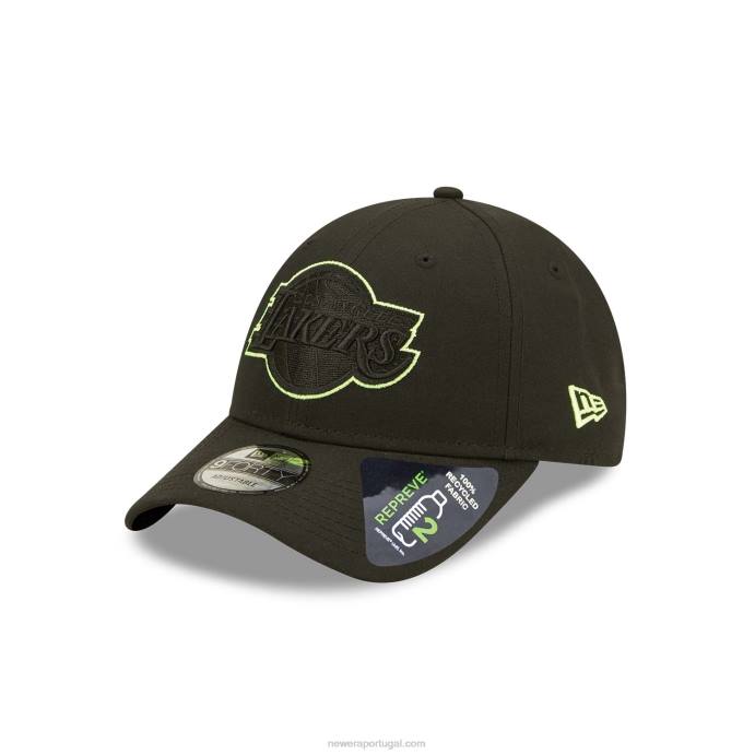 FFTN1605 New Era boné regulável 9forty preto neon la lakers repreve