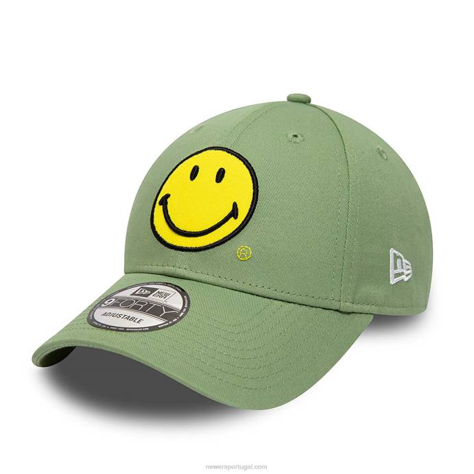 FFTN1607 New Era boné ajustável 9forty verde médio com logotipo sorridente