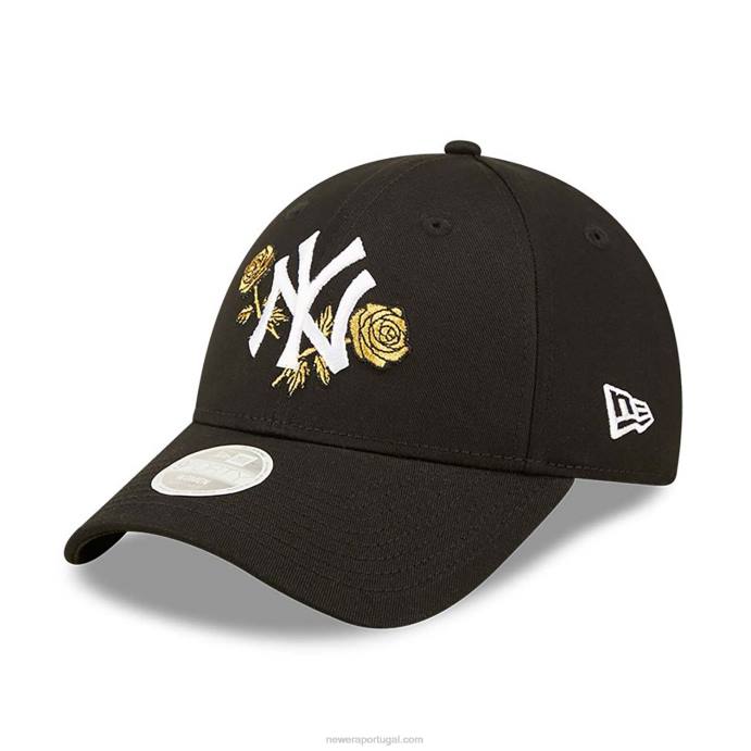FFTN1613 New Era boné feminino new york yankees floral metálico preto 9forty ajustável