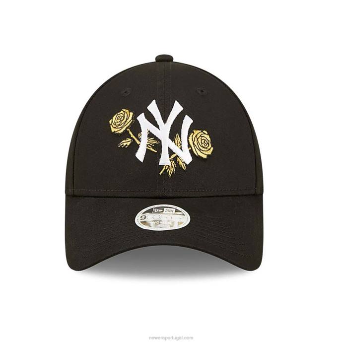 FFTN1613 New Era boné feminino new york yankees floral metálico preto 9forty ajustável