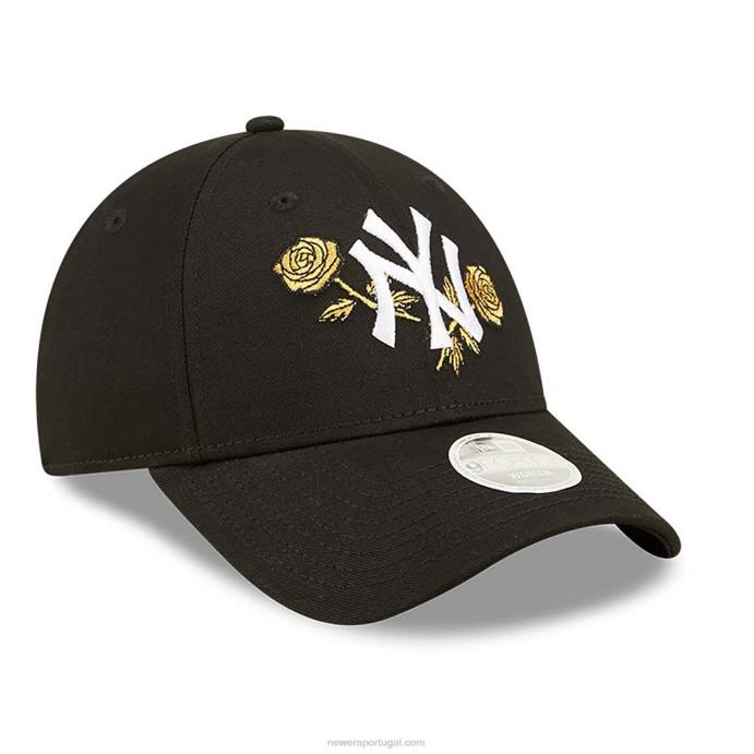 FFTN1613 New Era boné feminino new york yankees floral metálico preto 9forty ajustável