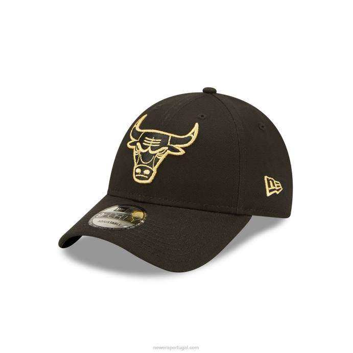 FFTN1637 New Era chicago bulls boné ajustável preto metálico 9forty