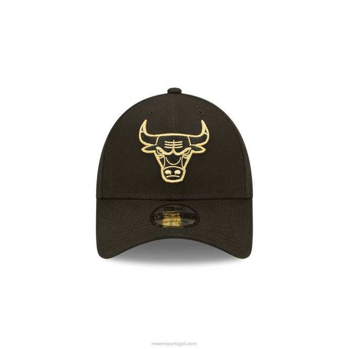 FFTN1637 New Era chicago bulls boné ajustável preto metálico 9forty