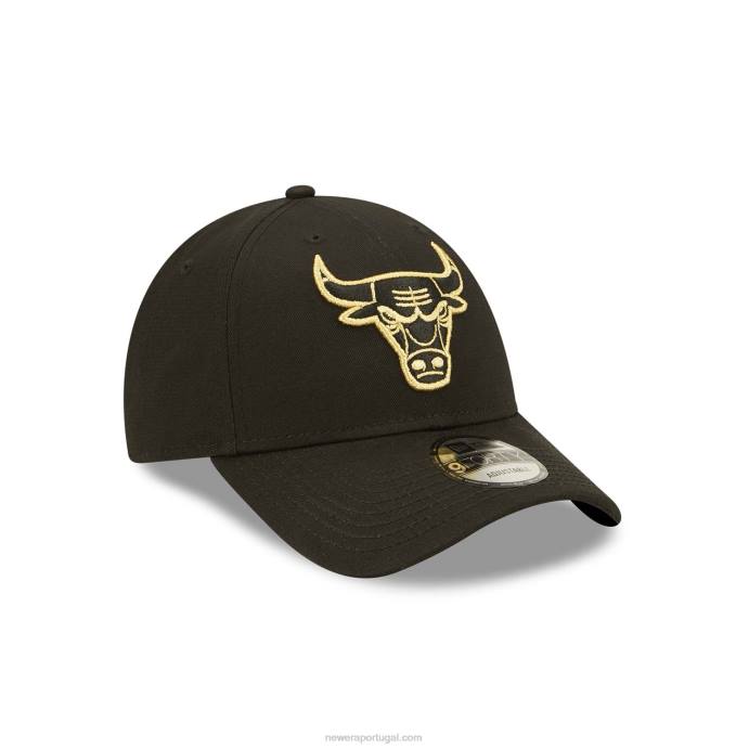 FFTN1637 New Era chicago bulls boné ajustável preto metálico 9forty