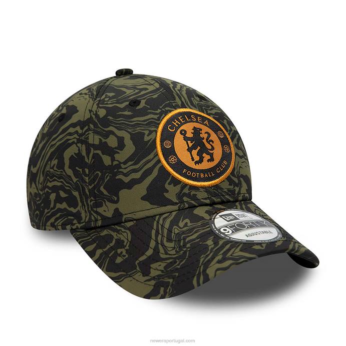 FFTN1681 New Era Boné ajustável chelsea fc all over estampado verde médio 9forty