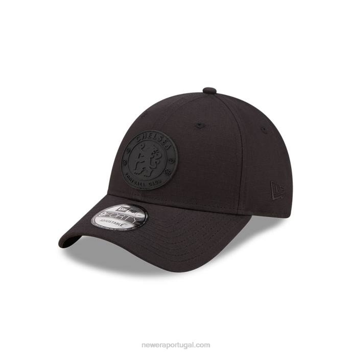 FFTN1684 New Era chelsea fc lion crest preto em preto ripstop 9forty boné ajustável