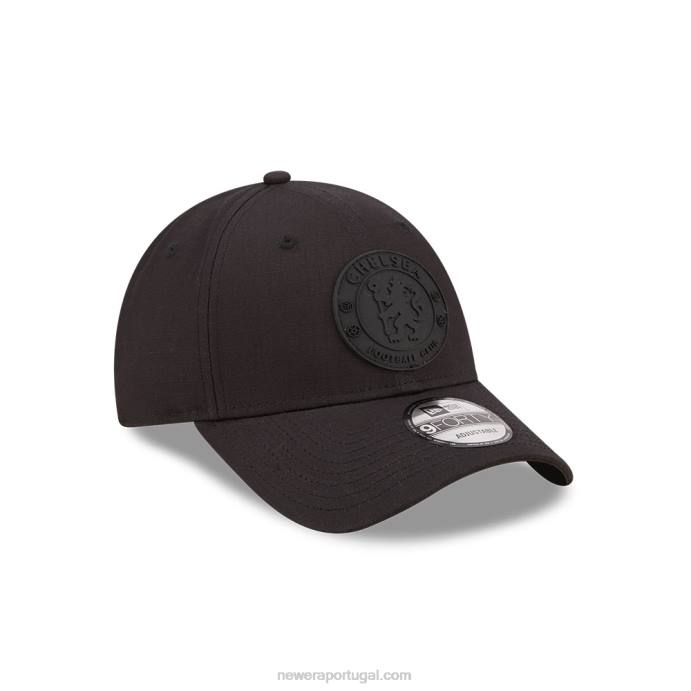 FFTN1684 New Era chelsea fc lion crest preto em preto ripstop 9forty boné ajustável