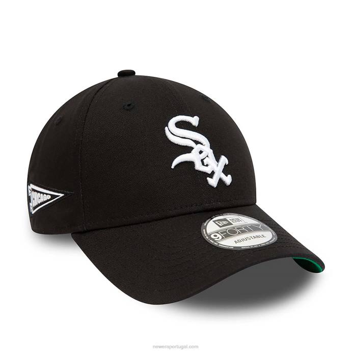 FFTN1730 New Era chicago white sox team patch lateral preto 9forty boné ajustável