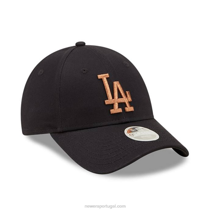FFTN1737 New Era Boné feminino azul marinho 9forty com logo metálico la dodgers ajustável