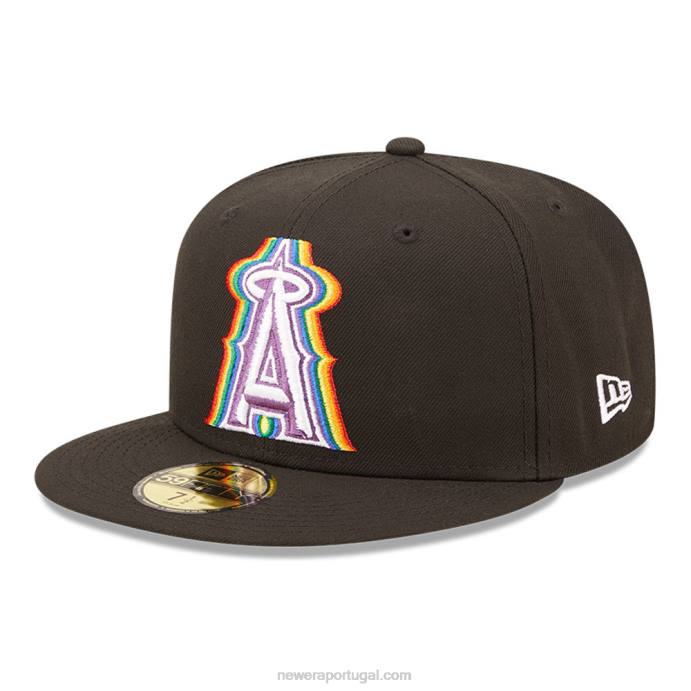 FFTN179 New Era boné ajustado 59fifty preto la angeles mlb prismatic