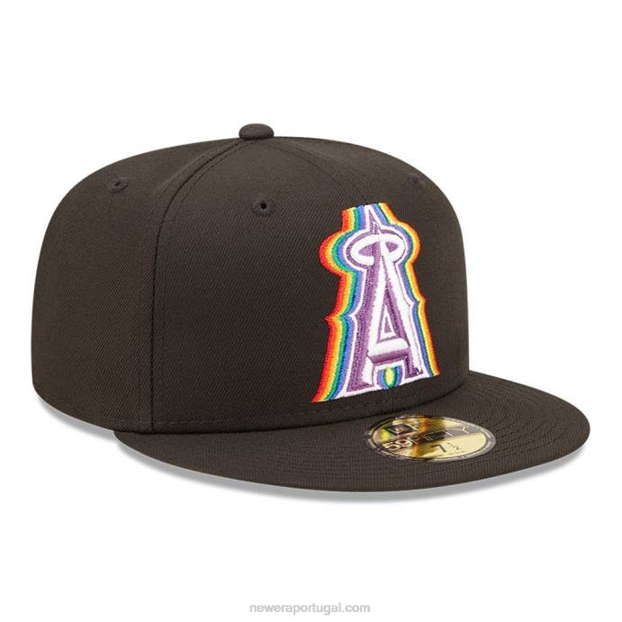 FFTN179 New Era boné ajustado 59fifty preto la angeles mlb prismatic