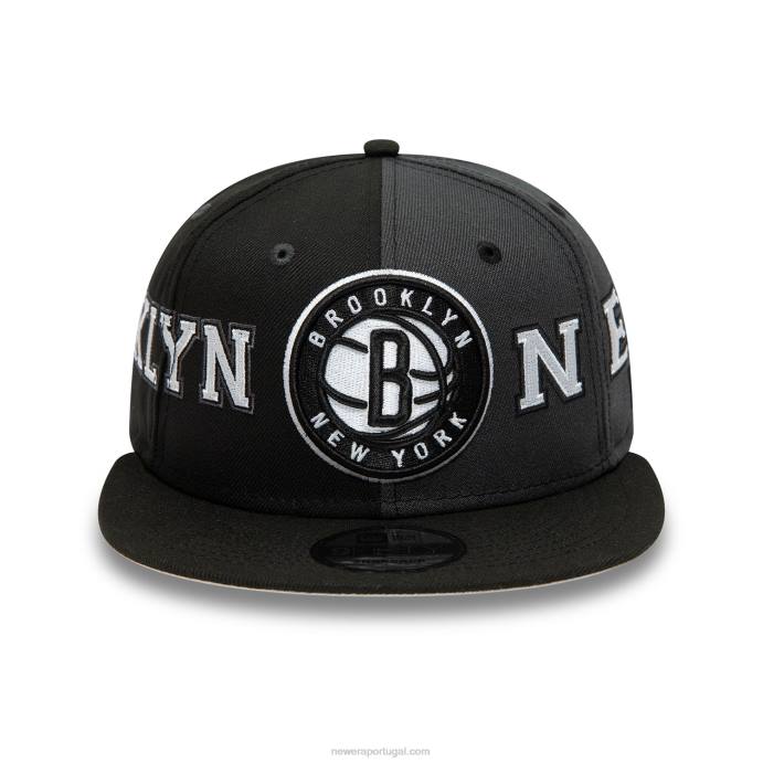 FFTN1858 New Era Boné snapback preto 9fifty do Brooklyn Nets Teamsplit