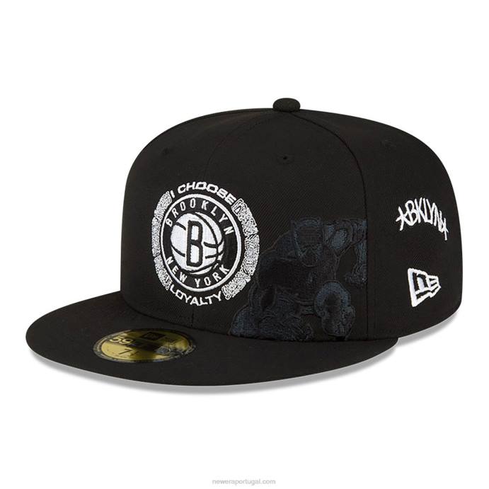 FFTN188 New Era brooklyn nets nba x marvel black panther boné preto 59fifty