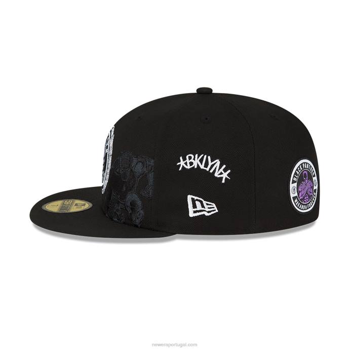 FFTN188 New Era brooklyn nets nba x marvel black panther boné preto 59fifty
