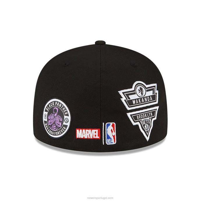 FFTN188 New Era brooklyn nets nba x marvel black panther boné preto 59fifty
