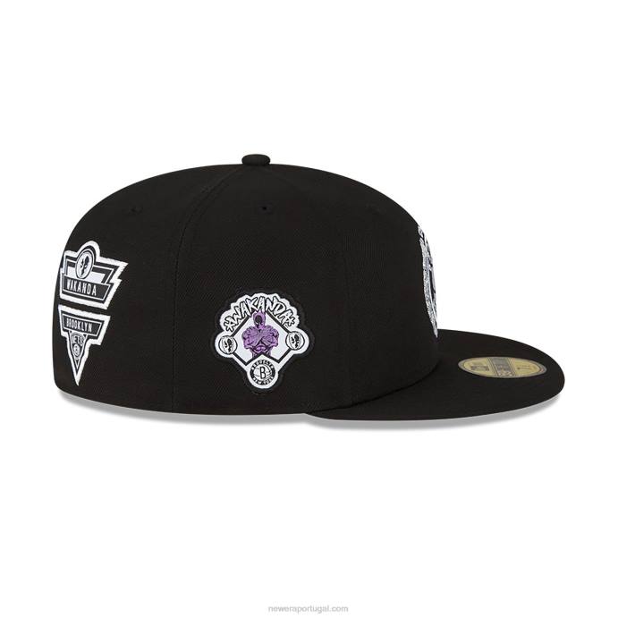 FFTN188 New Era brooklyn nets nba x marvel black panther boné preto 59fifty