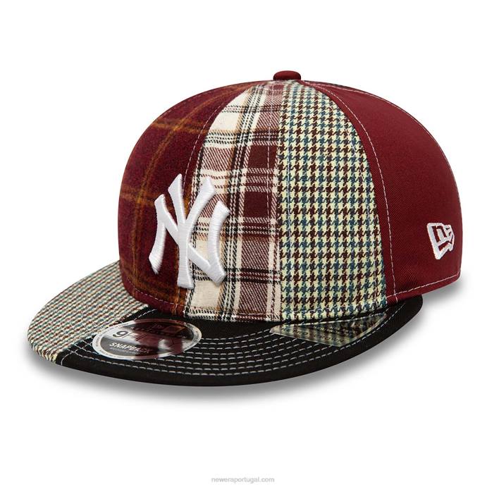 FFTN1910 New Era New York Yankees MLB Patch Panel Vermelho Escuro Boné Snapback 9Fifty