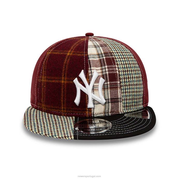 FFTN1910 New Era New York Yankees MLB Patch Panel Vermelho Escuro Boné Snapback 9Fifty