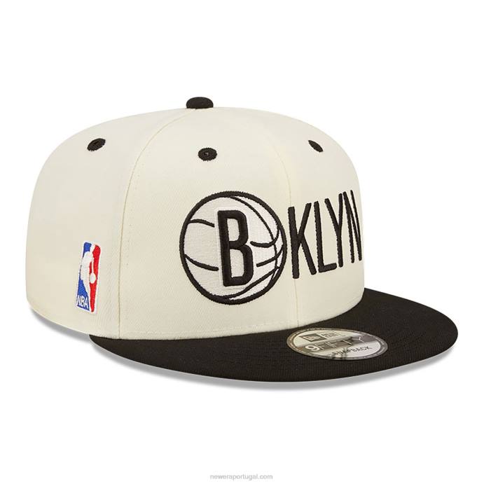 FFTN1968 New Era Boné snapback branco 9fifty com logotipo do Brooklyn Nets