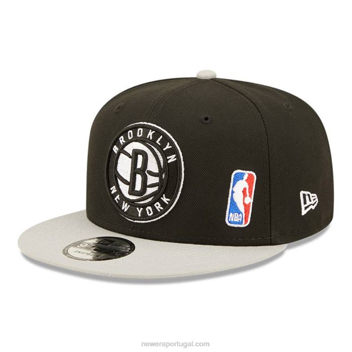 FFTN1971 New Era brooklyn nets nba black letter arch boné preto 9fifty snapback