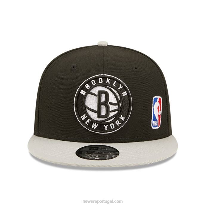 FFTN1971 New Era brooklyn nets nba black letter arch boné preto 9fifty snapback