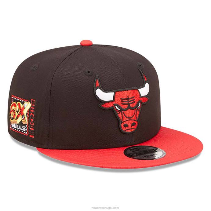FFTN2085 New Era boné chicago bulls team patch preto 9fifty snapback