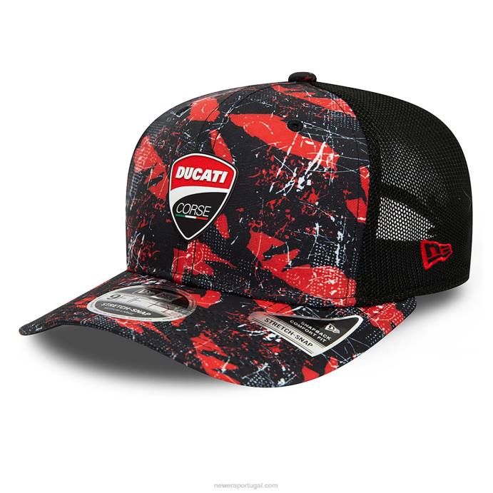 FFTN2100 New Era Boné ducati all over estampado corse logo preto 9fifty stretch-snap