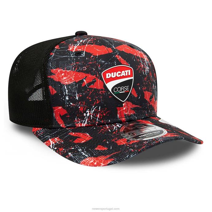 FFTN2100 New Era Boné ducati all over estampado corse logo preto 9fifty stretch-snap