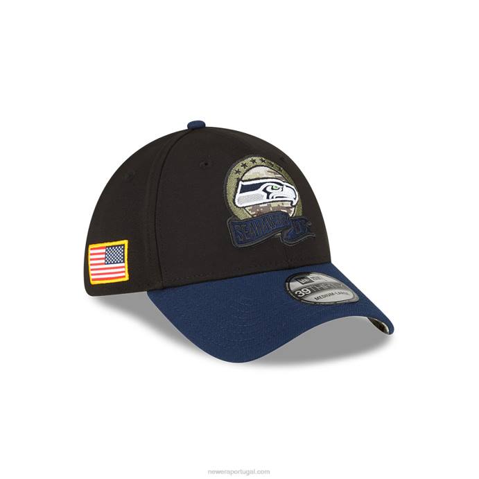 FFTN2184 New Era seattle seahawks nfl salute to service boné preto 39thirty stretch fit