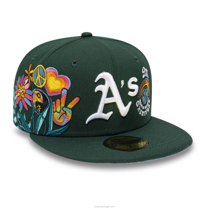 FFTN233 New Era Boné Oakland Athletics Groovy Verde Escuro 59Fifty