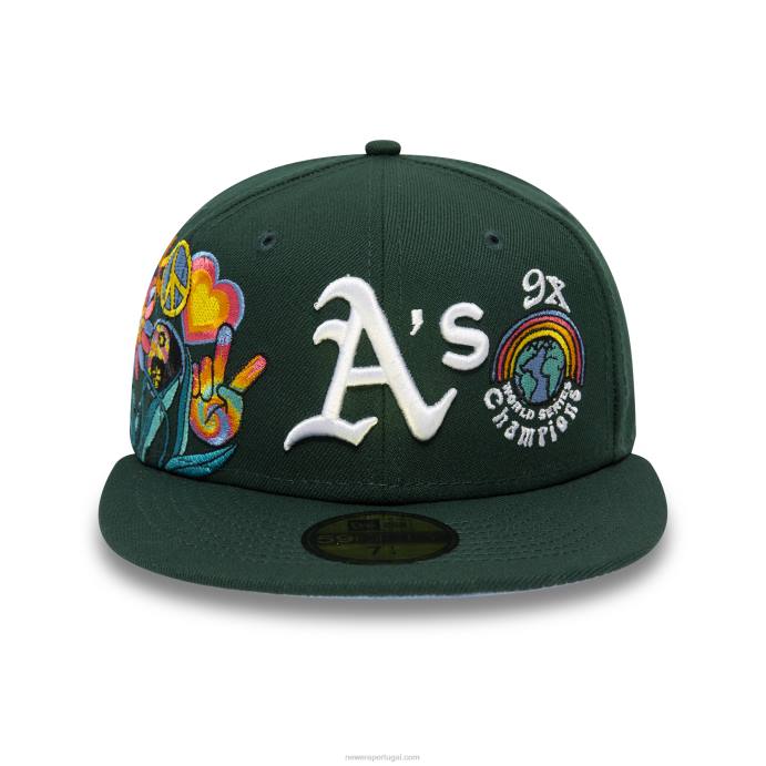 FFTN233 New Era Boné Oakland Athletics Groovy Verde Escuro 59Fifty