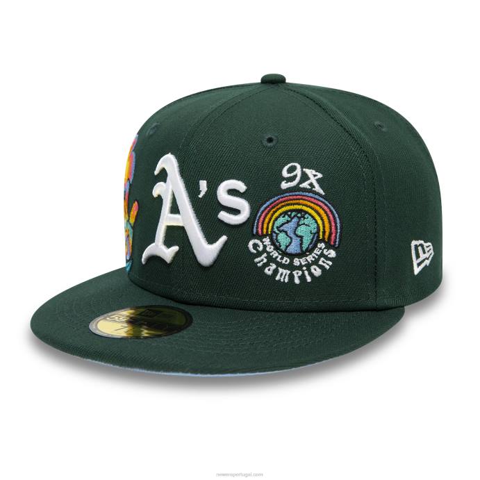 FFTN233 New Era Boné Oakland Athletics Groovy Verde Escuro 59Fifty