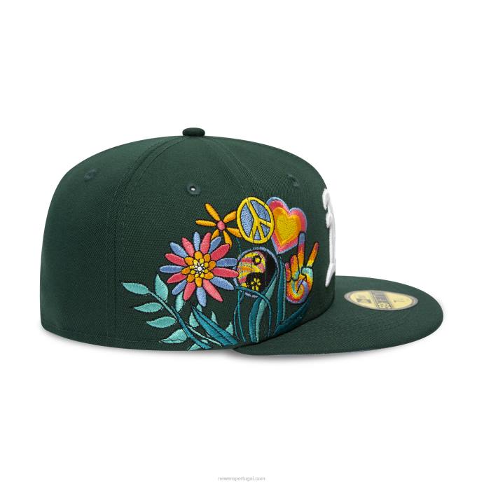 FFTN233 New Era Boné Oakland Athletics Groovy Verde Escuro 59Fifty