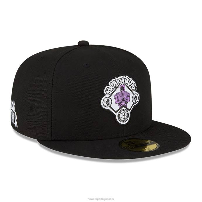 FFTN250 New Era brooklyn nets nba x marvel black panther boné preto 59fifty