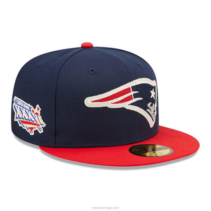 FFTN282 New Era Boné New England Patriots Ne Letterman Navy 59Fifty
