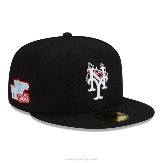 FFTN334 New Era boné ajustado preto 59fifty do new york mets mlb team fire