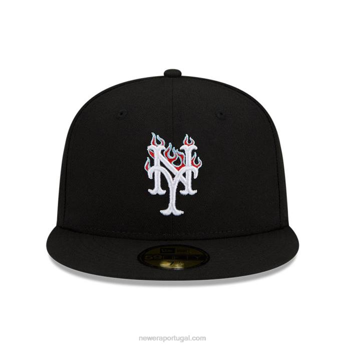 FFTN334 New Era boné ajustado preto 59fifty do new york mets mlb team fire