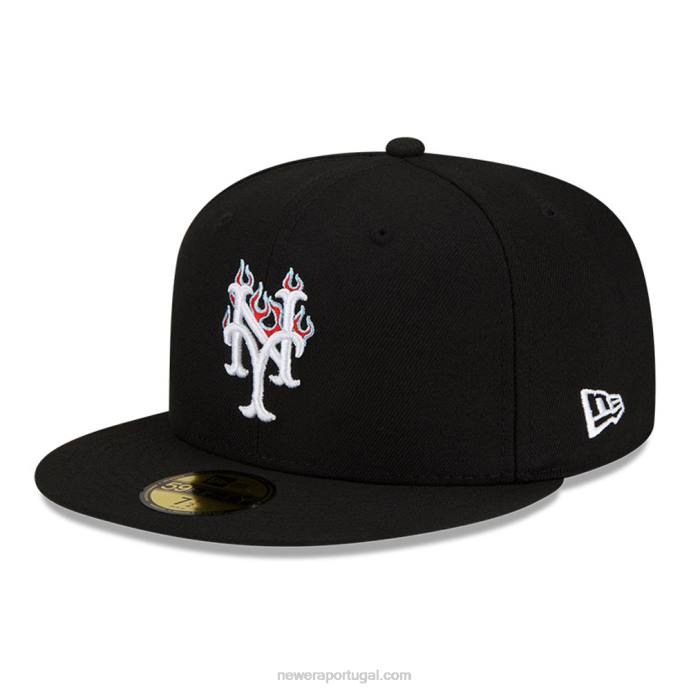 FFTN334 New Era boné ajustado preto 59fifty do new york mets mlb team fire