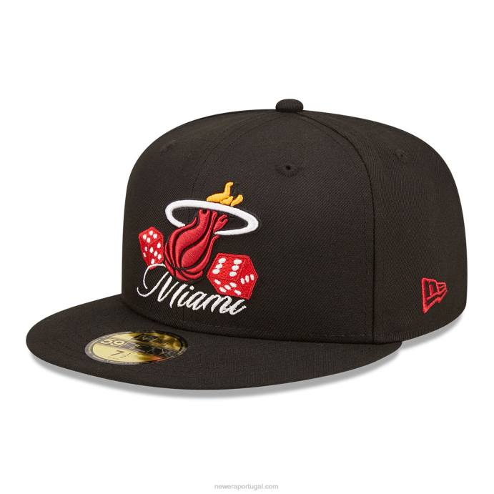 FFTN33 New Era Boné miami heat roller preto 59fifty