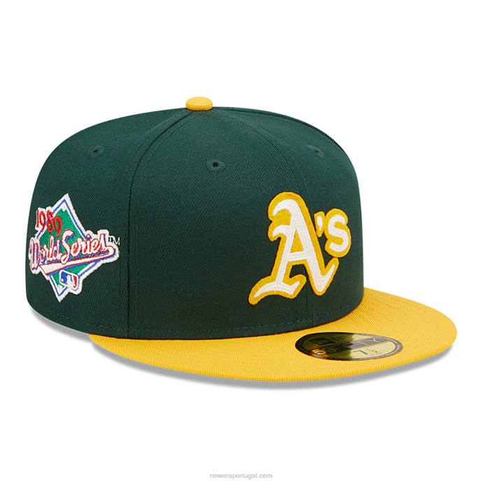 FFTN340 New Era Boné Oakland Athletics Ne Letterman Verde Escuro 59Fifty