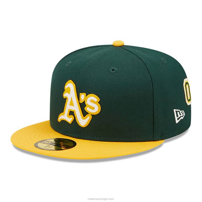 FFTN340 New Era Boné Oakland Athletics Ne Letterman Verde Escuro 59Fifty