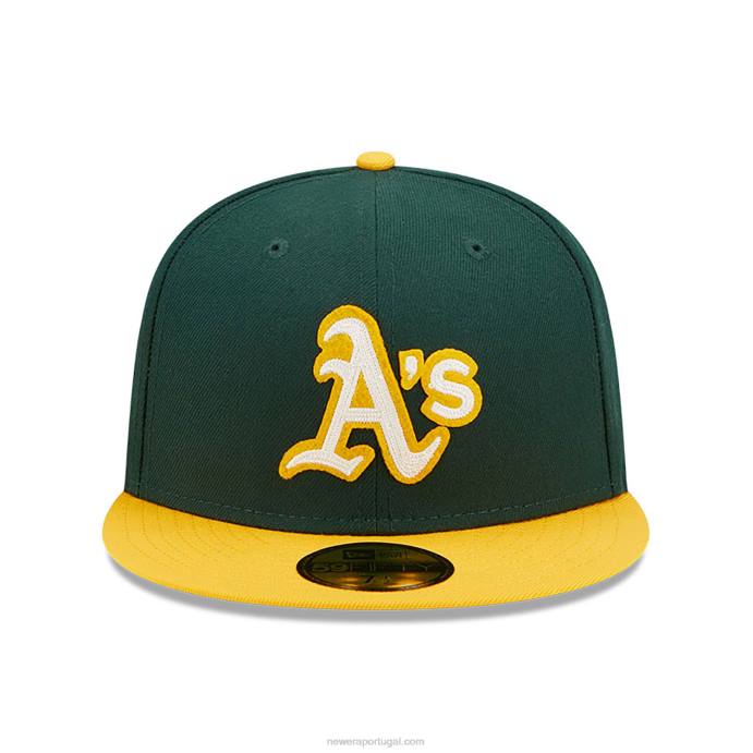 FFTN340 New Era Boné Oakland Athletics Ne Letterman Verde Escuro 59Fifty