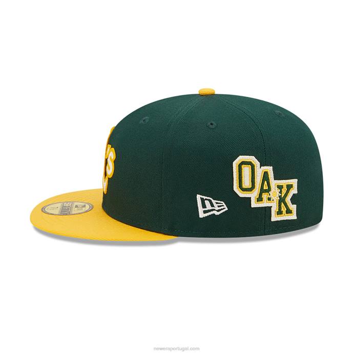 FFTN340 New Era Boné Oakland Athletics Ne Letterman Verde Escuro 59Fifty
