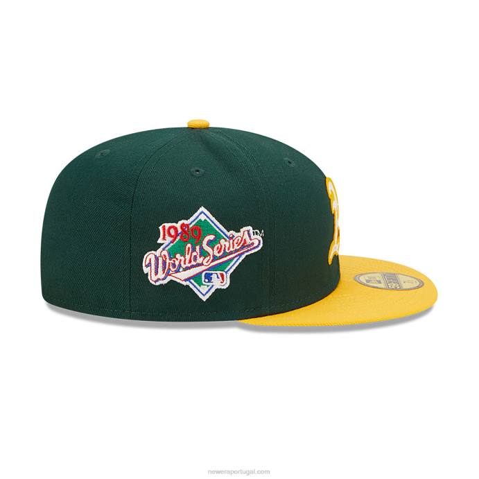 FFTN340 New Era Boné Oakland Athletics Ne Letterman Verde Escuro 59Fifty