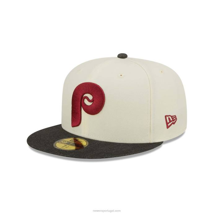 FFTN354 New Era Boné philadelphia phillies mlb preto denim cromado branco 59fifty
