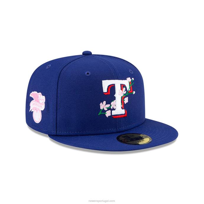 FFTN356 New Era boné ajustado azul 59fifty com patch lateral texas rangers