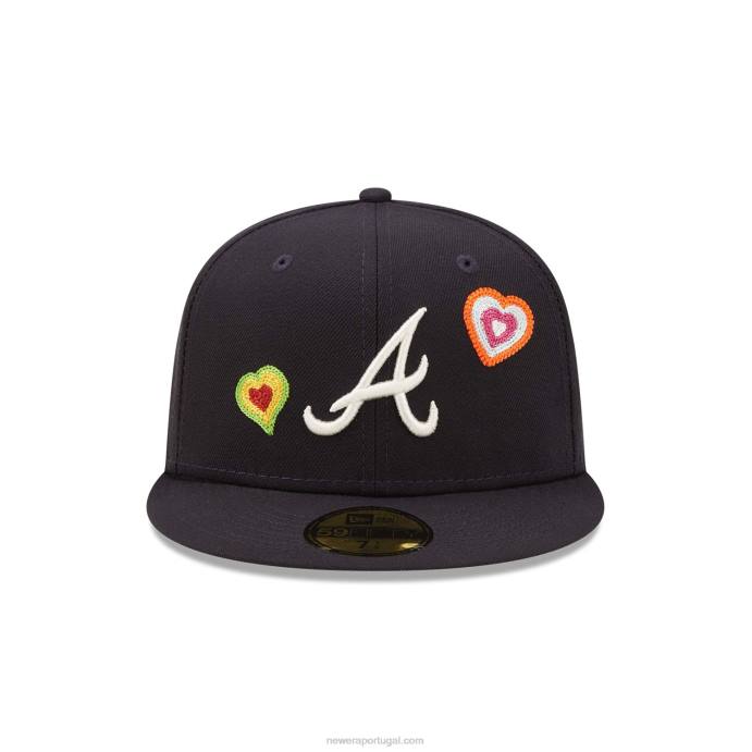 FFTN35 New Era boné ajustado atlanta braves coração marinho 59fifty ponto corrente