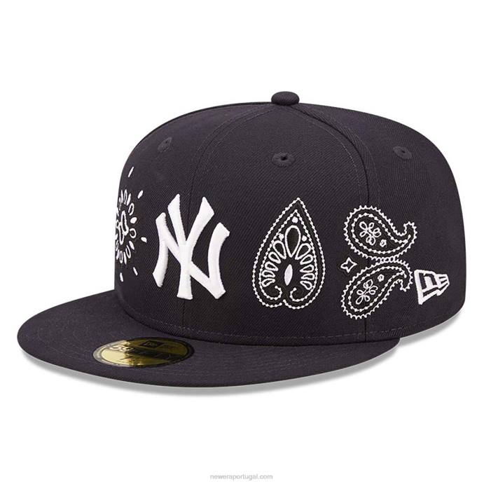 FFTN376 New Era New York Yankees MLB All Over Print Paisley Black Boné 59 Fifty